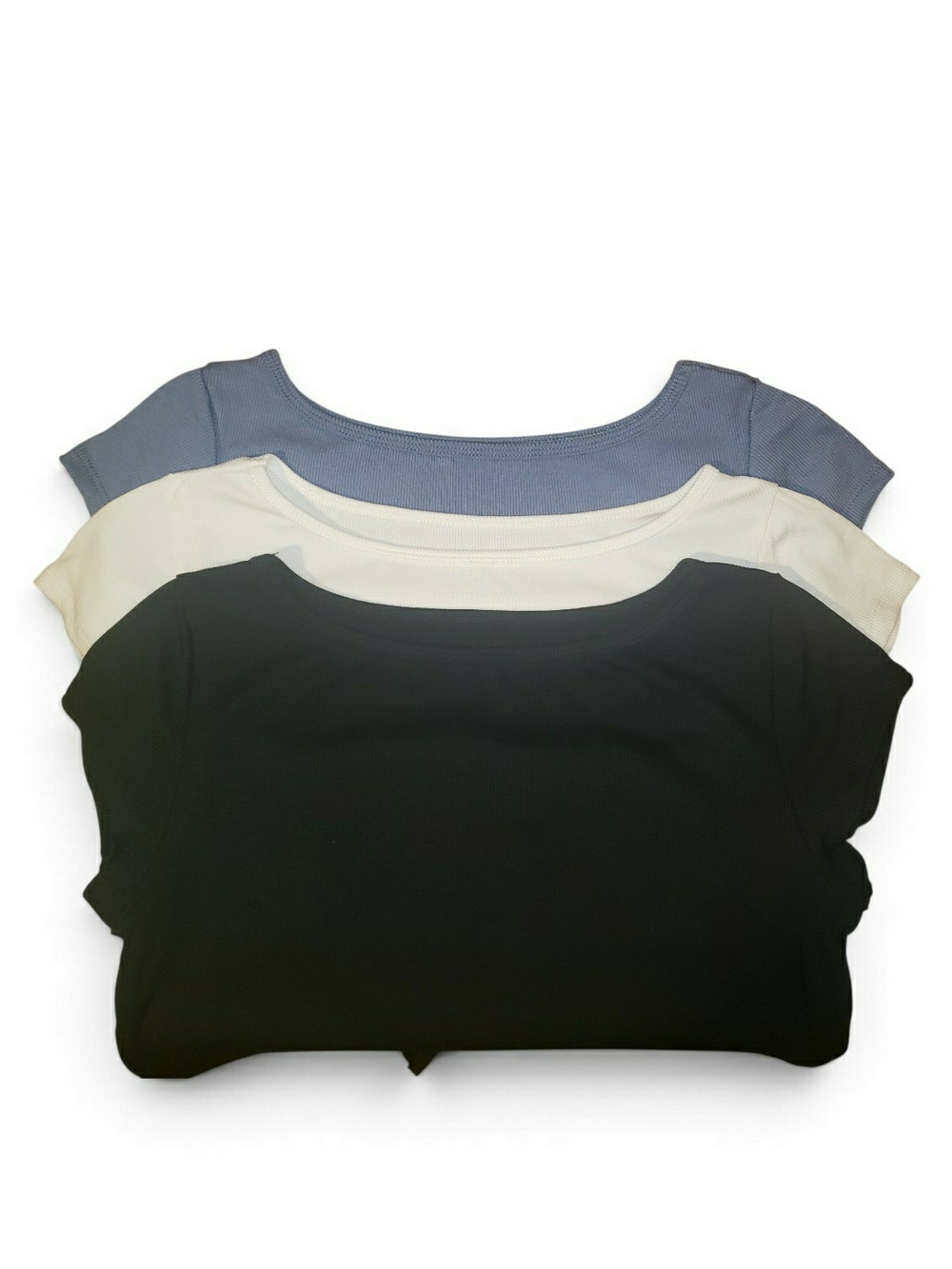 Girl's small 3 pack scoop neck cup sleeves top - black, white, blue. New